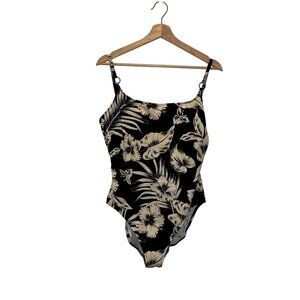 Leilani Black Floral Print One-Piece Adjustable Straps & Ring Accents Women's Sw